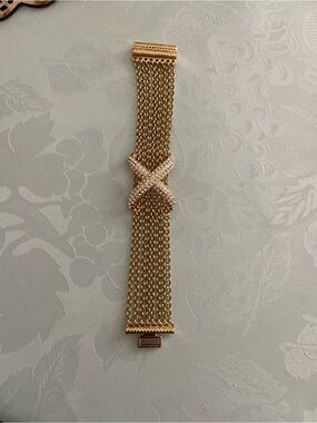 Gold-Tone Multi-Chain Bracelet with Crystal X Accent